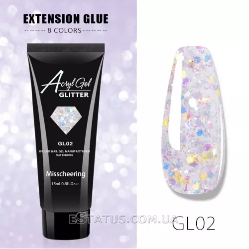 Полігель/Polygel Misschering Glitter GL-02, 15 мл