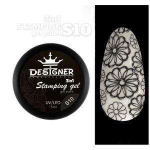 Гель-фарба Designer Stamping Gel Pain S1 3в1 для стенпінгу, аеропуфінгу та розпису (колір чорний), 5 мл