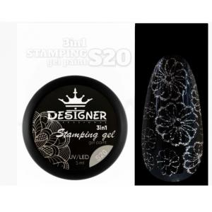 Гель-фарба Designer Stamping Gel Pain S20 3в1 для стенпінгу, аеропуфінгу та розпису (колір срібло), 5 мл