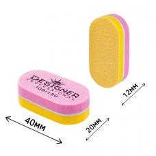 Двосторонній міні-бафік для шліфування нігтьової пластини 100/180 грит (овал рожевий з жовтим)