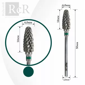 Насадка для фрезера твердосплавная RcR 30 "Кукуруза" (насечка зеленая), 6 мм