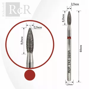 Фреза алмазная RcR 243 025R Пламя острое (с красной насечкой)