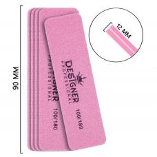 Двусторонний мини-бафик для шлифовки ногтевой пластины 100/180 грит, (прямоугольный розовый)