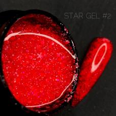 Гель Crooz Star Gel №02 для дизайну (мікс блискіток та конфетті на червоно-кораловій основі), 5 мл