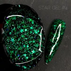 Гель Crooz Star Gel №04 для дизайна (микс блесток и конфетти на зеленой основе), 5 мл