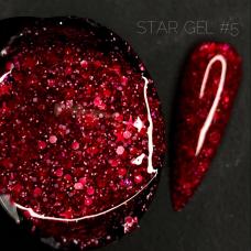 Гель Crooz Star Gel №05 для дизайну (мікс блискіток і конфетті на малиново-бордовій основі), 5 мл