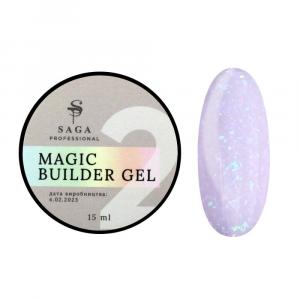 Гель для наращивания Saga Professional Magic Builder Gel 02 (нежный лиловый с цветными хлопьями потали), 15 мл