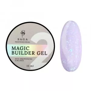 Гель для нарощування Saga Professional Magic Builder Gel 02 (ніжний ліловий з кольоровими пластівцями поталі), 15 мл