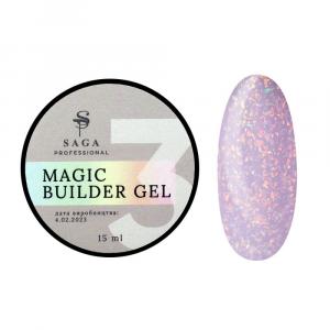 Гель для наращивания Saga Professional Magic Builder Gel 03 (розовый с цветными хлопьями потали), 15 мл