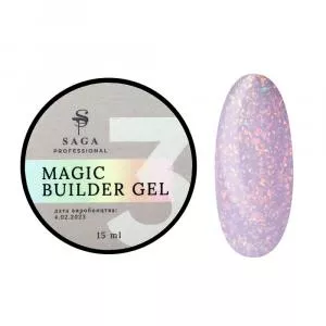 Гель для нарощування Saga Professional Magic Builder Gel 03 (рожевий з кольоровими пластівцями поталі), 15 мл