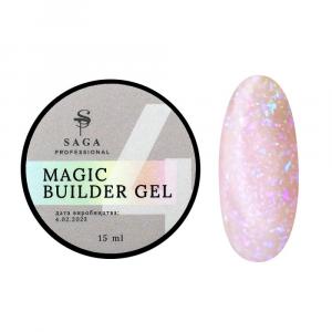 Гель для наращивания Saga Professional Magic Builder Gel 04 (персиковый беж с цветными хлопьями потали), 15 мл