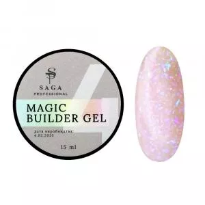 Гель для наращивания Saga Professional Magic Builder Gel 04 (персиковый беж с цветными хлопьями потали), 15 мл