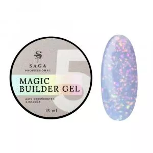 Гель для нарощування Saga Professional Magic Builder Gel 05 (бузково-блакитний з кольоровими пластівцями поталі), 15 мл