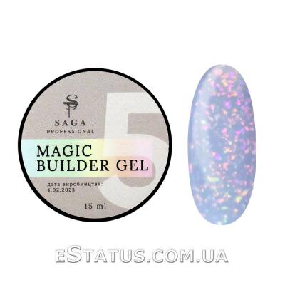 Гель для нарощування Saga Professional Magic Builder Gel 05 (бузково-блакитний з кольоровими пластівцями поталі), 15 мл