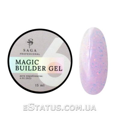 Гель для наращивания Saga Professional Magic Builder Gel 06 (сиренево-розовый с хлопьями потали), 15 мл