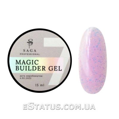  Гель для наращивания Saga Professional Magic Builder Gel 07 (нежный розовый с хлопьями потали), 15 мл