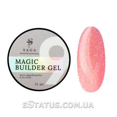 Гель для наращивания Saga Professional Magic Builder Gel 09 (розовый персик с хлопьями потали), 15 мл 