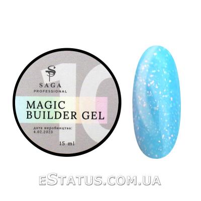 Гель для наращивания Saga Professional Magic Builder Gel 10 (голубой с хлопьями потали), 15 мл