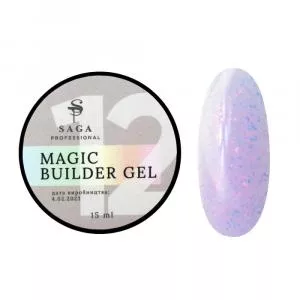 Гель для нарощування Saga Professional Magic Builder Gel 12 (бузковий з пластівцями поталі), 15 мл