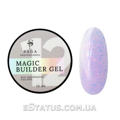 Гель для наращивания Saga Professional Magic Builder Gel 12 (сиреневый с хлопьями потали), 15 мл