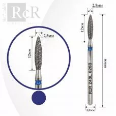 Фреза алмазная RcR 243L 025B Пламя удлиненное острое (с синей насечкой)