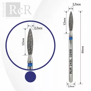 Фреза алмазная RcR 243L 025B Пламя удлиненное острое (с синей насечкой)