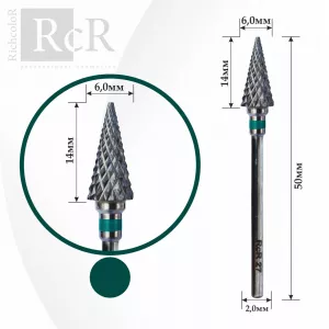 Насадка для фрезера твердосплавная RcR 27 "Ёлка" (насечка зеленая), 6 мм
