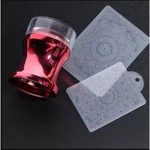 Штамп/печать хром силиконовый со скрапером и трафаретом (цвет красный)