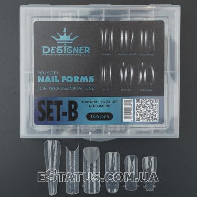 Многоразовые верхние формы 144 шт. Designer (6 видов по 24 шт./12 размеров) - микс форм для наращивания SET- B
