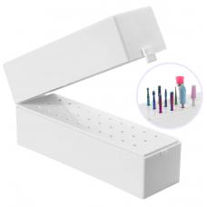 Белая подставка для хранения фрез прямоугольная с крышкой, на 30 фрез
