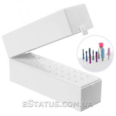 Белая подставка для хранения фрез прямоугольная с крышкой, на 30 фрез