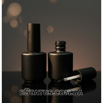 Скляна пляшка циліндрична з пензликом (тара) для косметики, колір чорний, 15 мл