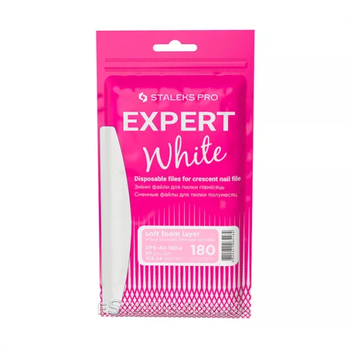 Сменные белые файлы для пилки полумесяц на мягкой основе STALEKS PRO EXPERT 40, 180 грит (30 шт) 