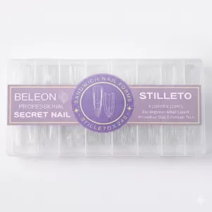 Двойные верхние формы сэндвич для наращивания ногтей Beleon Stiletto, 240 шт. - Фото 1