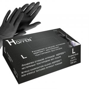 Рукавички нітрилові Hoffen чорні, розмір L, 100 шт