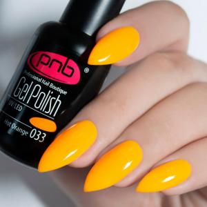 Гель лак PNB №033 (ярко-оранжевый неоновый, эмаль)