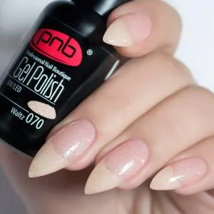 Гель лак PNB №070 (нежно-персиковый, с серебристым микроблеском)