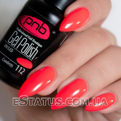 Гель лак PNB №112 (яскравий рожево-кораловий неоновий, емаль)