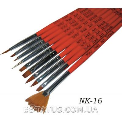 Набір пензлів для малювання та нарощування YRE Nail Art Brush NK-16, 10 шт.