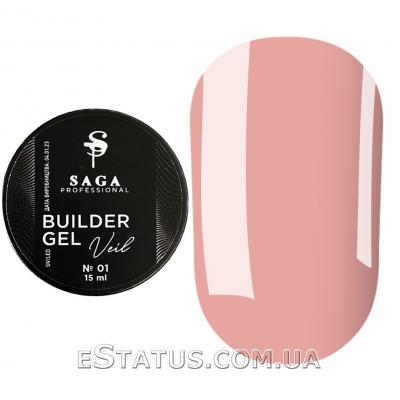 Гель для нарощування SAGA Builder Gel Veil №1 Cover Pink, 15 мл