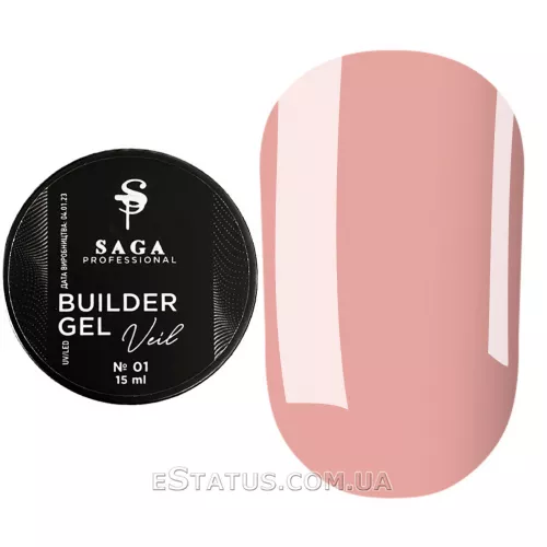 Гель для нарощування SAGA Builder Gel Veil №1 Cover Pink, 15 мл
