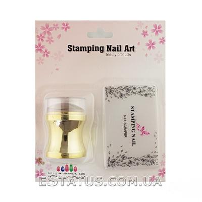 Набор для стемпинга Stamping Nail Art, штамп и скрапер, цвет золото