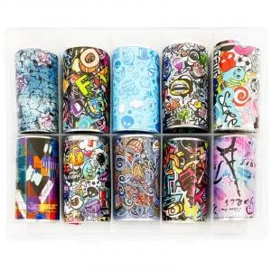 Набор широкой фольги для дизайна ногтей "Graffiti", 10 шт.