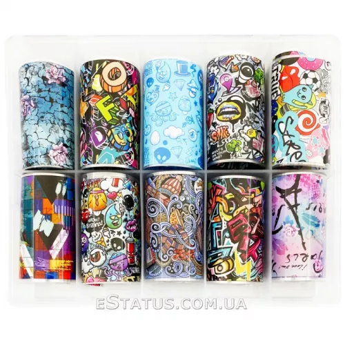 Набор широкой фольги для дизайна ногтей "Graffiti", 10 шт.